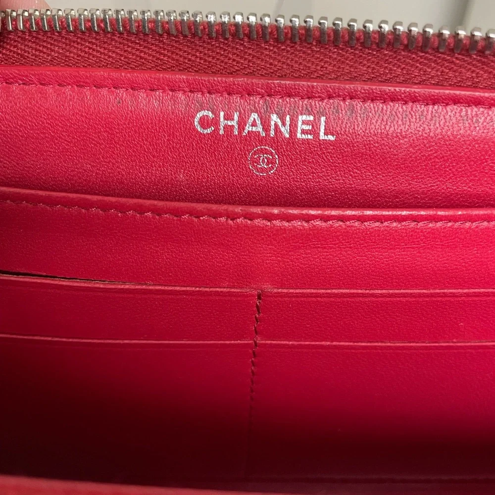 Chanel Lambskin Multi Size Quilted Zip Around Wallet Red EXTREMELY RARE